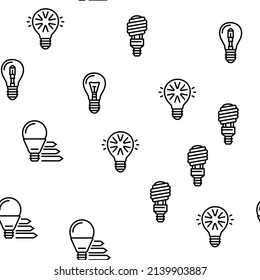 Bulb Electrical Energy Accessory Vector Seamless Pattern Thin Line Illustration