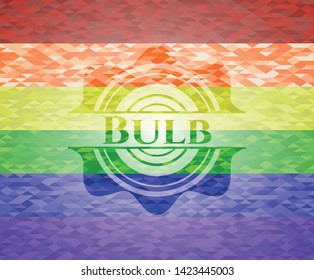 Bulb emblem on mosaic background with the colors of the LGBT flag