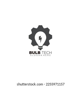 bulb energy with gear tech illustration logo vector
