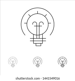 Bulb, Energy, Idea, Solution Bold and thin black line icon set