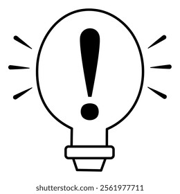 Bulb with exclamation mark. Idea symbol. Inspiration, discovery, idea, warning and insight concept isolated on white background.