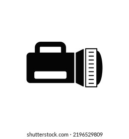 bulb flashlight torch icon in black flat glyph, filled style isolated on white background