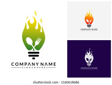 Bulb Food Hot Idea logo designs vector, Food Inspiration logo template