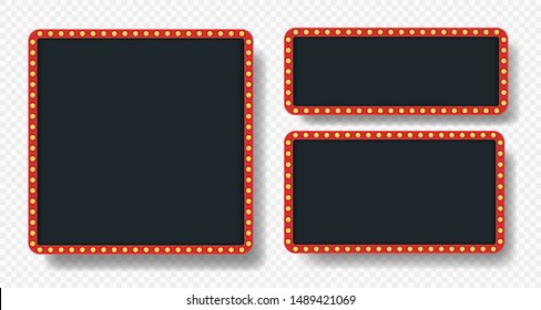 Bulb frame with empty space transparent background. Vector design element. Space for text, advertisement. Blank template