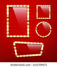 Bulb frames isolated on red background. Vector design elements.