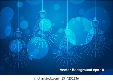 Bulb future technology with Brain, innovation background, creative idea concept, Artificial Intelligence Concept . vector illustration