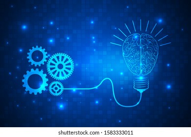 Bulb future technology with Brain, innovation background, creative brain and idea concept, Artificial Intelligence with gear and brain