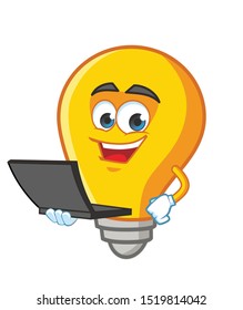 bulb with gadget cartoon mascot character vector design