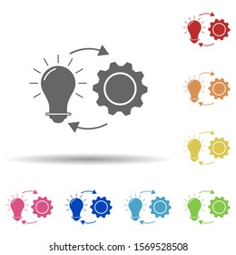 Bulb, gear, arrow in multi color style icon. Simple glyph, flat vector of business icons for ui and ux, website or mobile application