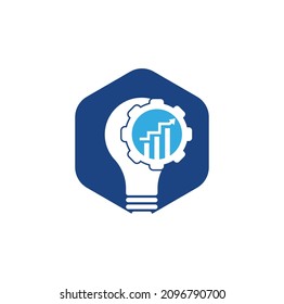 bulb gear finance logo. Light bulb from Gears Logo Template. Cogwheel and Arrow Vector Design.