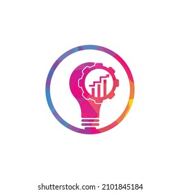 bulb gear finance logo. Light bulb from Gears Logo Template. Cogwheel and Arrow Vector Design.	