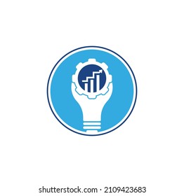 bulb gear finance logo. Light bulb from Gears Logo Template. Cogwheel and Arrow Vector Design.