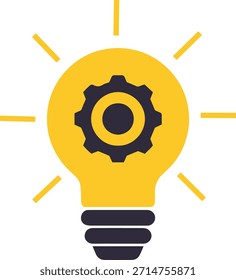 "Glühbirne mit Zahnradsymbol, flacher Minimalvektor, Innovations- und Technologiesymbol"