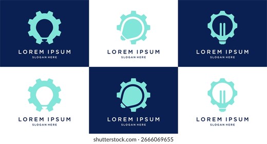 Bulb gear logo design set Plantilla de Vector