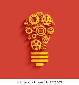 Bulb with gears and cogs. Business teamwork concept. Vector Illustration EPS10.