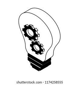 Bulb with gears inside in black and white