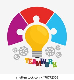bulb gears puzzle teamwork support collaborative cooperation work icon set. Colorful design. Vector illustration