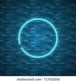 Bulb glowing. Neon ring lamp sign isolated on transparent background. Blue electric light circle. Vector round bulb banner for advertising design