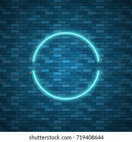 Bulb glowing. Neon ring lamp sign isolated on transparent background. Blue electric light circle. Vector round bulb banner for advertising design