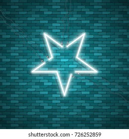 Bulb glowing. Neon ring lamp sign isolated on transparent background. Blue electric light star. Vector round bulb banner for advertising design