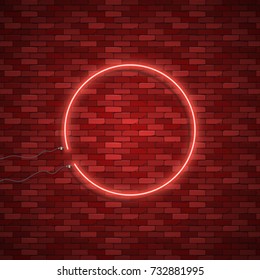 Bulb glowing. Neon ring lamp sign isolated on transparent background. Blue electric light circle. Vector round bulb banner for advertising design