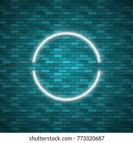 Bulb glowing. Neon ring lamp sign isolated on transparent background. Blue electric light circle. Vector round bulb banner for advertising design