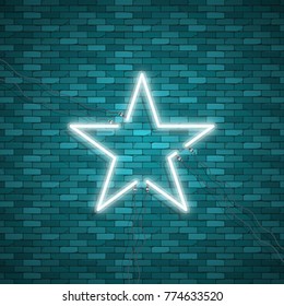 Bulb glowing. Neon ring lamp sign isolated on transparent background. Blue electric light star. Vector round bulb banner for advertising design
