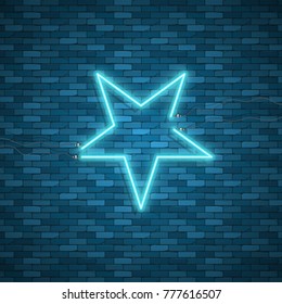 Bulb glowing. Neon ring lamp sign isolated on transparent background. Blue electric light star. Vector round bulb banner for advertising design