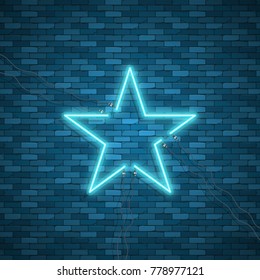 Bulb glowing. Neon ring lamp sign isolated on transparent background. Blue electric light star. Vector round bulb banner for advertising design