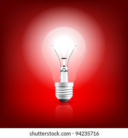 Bulb glowing on a red background. Vector file.