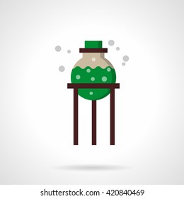 Bulb with green chemical solution. Biology laboratory for education and science. Flat style color vector icon