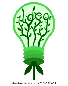 Bulb with green plant inside. Concept of a new idea