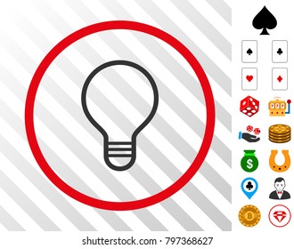 Bulb grey pictograph rounded with red circle with bonus gambling graphic icons. Vector illustration style is flat iconic symbols. Designed for gamble gui.