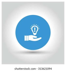 Bulb in hand Concept. I have Idea Icon. Blue Business Pictogram. vector illustration