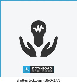bulb in hand icon. Simple filled bulb in hand icon. On white background.