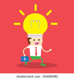 Bulb head businessman. Business concept cartoon illustration, lightbulb as creativity metaphor. Flat icon modern design style vector illustration concept.