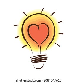 bulb with heart doodle style