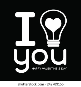 Bulb with heart Idea concept for Happy Valentines Day card in Vector illustration