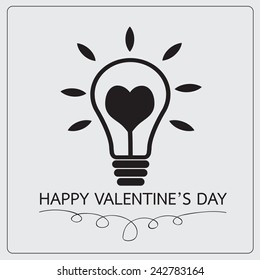 Bulb with heart Idea concept for Happy Valentines Day card in Vector illustration