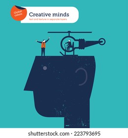 Bulb helicopter on a head. Vector illustration Eps10 file. Global colors. Text and Texture in separate layers.