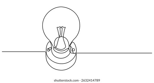 bulb with holder continuous one line drawing, Illustration of a lightbulb drawn with one line, light bulb holder close up in a white background, bulb with holder outline minimal style concept vector.