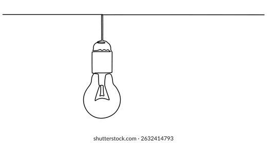 bulb with holder continuous one line drawing, Illustration of a lightbulb drawn with one line, light bulb holder close up in a white background, bulb with holder outline minimal style concept vector.