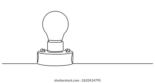 bulb with holder continuous one line drawing, Illustration of a lightbulb drawn with one line, light bulb holder close up in a white background, bulb with holder outline minimal style concept vector.