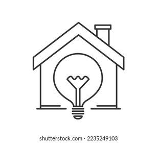 Bombilla en un icono de la casa - línea, vector eps10 ilustración
