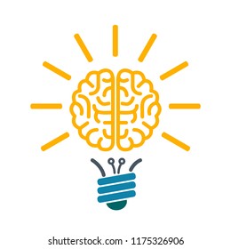 Bulb With Human Brain, Brainstorming Concept – Vector