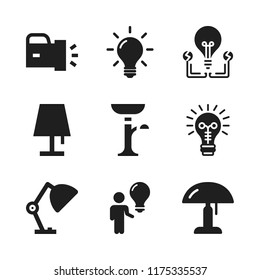 bulb icon. 9 bulb vector icons set. idea and creativity symbol of a lightbulb, idea and man standing with a lightbulb icons for web and design about bulb theme