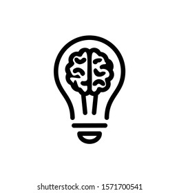 Bulb icon with brains inside. A symbol of creativity, creative idea, mind, thinking.