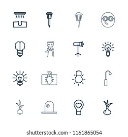 Bulb icon. collection of 16 bulb outline icons such as onion, hair removal, street lamp, studio lapm, siren. editable bulb icons for web and mobile.