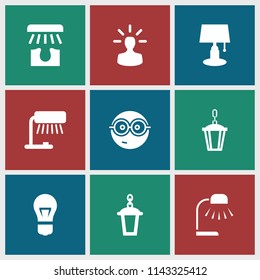 Bulb icon. collection of 9 bulb filled icons such as table lamp, nerd emoji, street lamp. editable bulb icons for web and mobile.