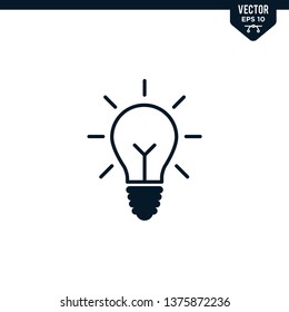 bulb icon collection in glyph style, solid color vector